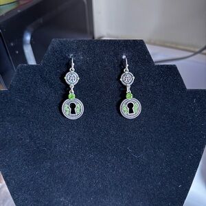 Vintage Green and Silver Keyhole Earrings